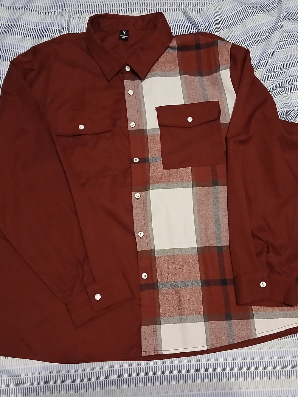 Colorblock Plaid Button-Up Shirt With Pants